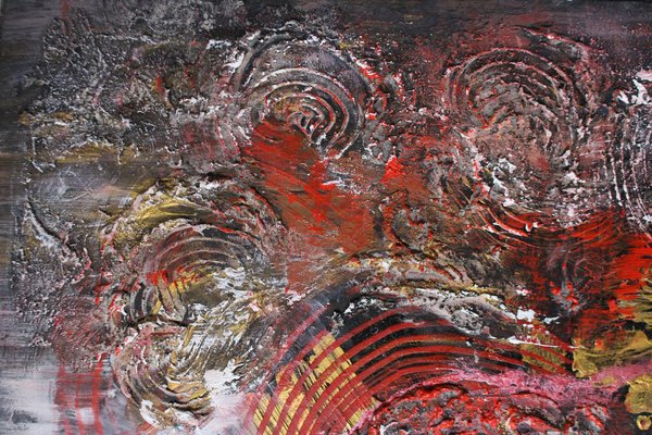 Liubov Juravliova, Abstrait Rouge et Doré, 2023, Acrylic on Canvas-CHG-2030743