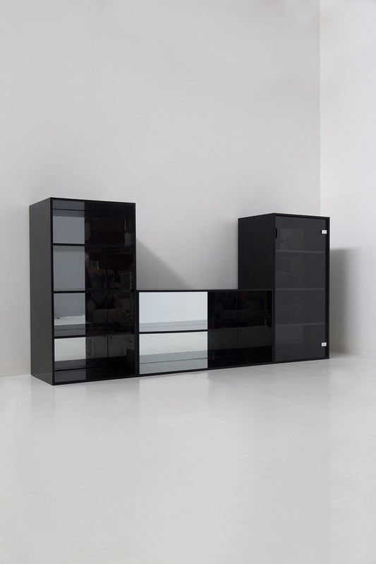 Living Room and Bookcase Set in Black attributed to Acerbis, 1970, Set of 2