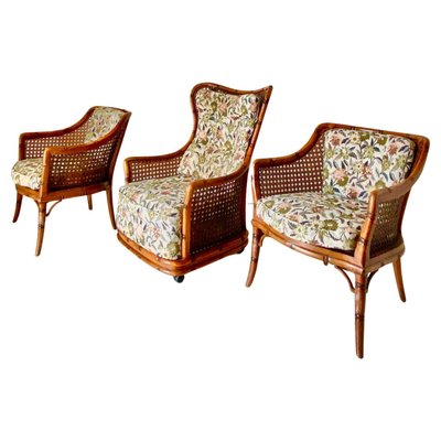 Living Room Set in Fake Bamboo and Rattan from Giorgetti Italia, 1970s, Set of 3-TOI-1742906