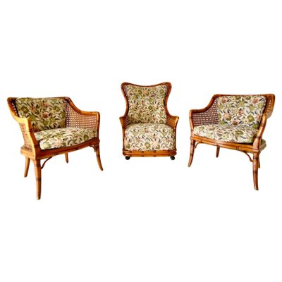 Living Room Set in Fake Bamboo and Rattan from Giorgetti Italia, 1970s, Set of 3-TOI-1742906