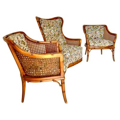 Living Room Set in Fake Bamboo and Rattan from Giorgetti Italia, 1970s, Set of 3-TOI-1742906