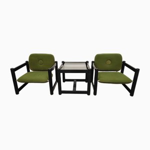 Living Room Set in Green and Black, 1970s, Set of 3-AKW-2021600