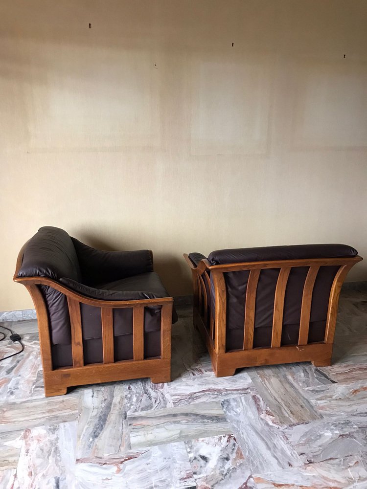 Living Room Set in Leather, 1970s, Set of 4