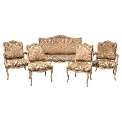 Living Room Set in Painted Carved Wood, Set of 5-BXG-2022611