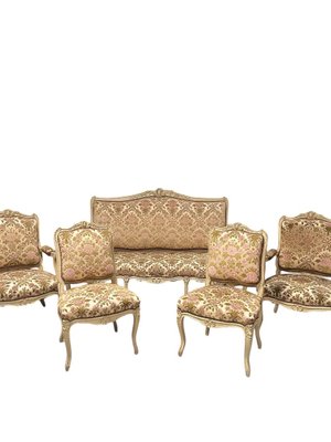 Living Room Set in Painted Carved Wood, Set of 5-BXG-2022611