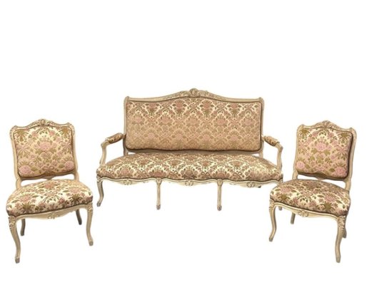 Living Room Set in Painted Carved Wood, Set of 5-BXG-2022611