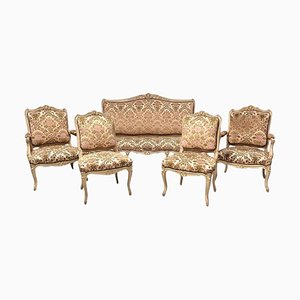 Living Room Set in Painted Carved Wood, Set of 5-BXG-2022611