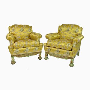 Living Room Set with Chinoiserie Decoration in Original Silk Fabric, France, 1890s, Set of 3-WFB-941181