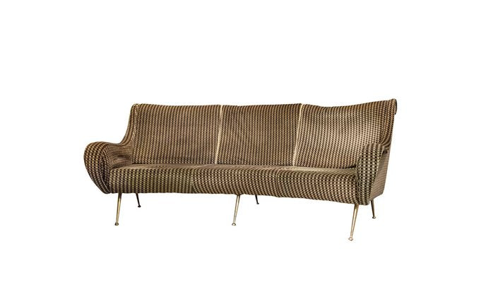 Living Room Set with Fabric & Brass Legs, Italy, 1960s, Set of 3-VCV-1264396