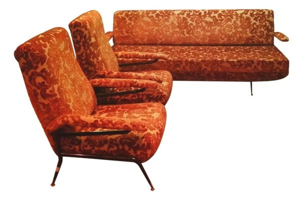 Living Room Set with Sofa & Chairs, 1960s, Set of 3