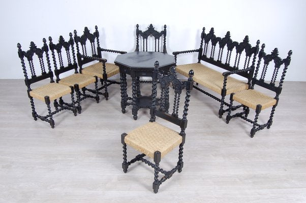 Living Room Set with Turned Legs, Italy, Late 1800s, Set of 8-XSG-1029478