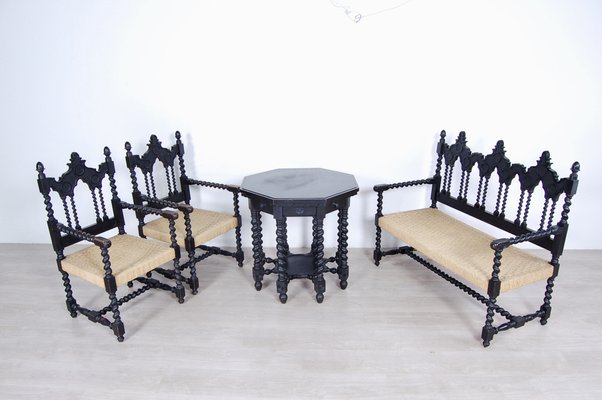 Living Room Set with Turned Legs, Italy, Late 1800s, Set of 8-XSG-1029478