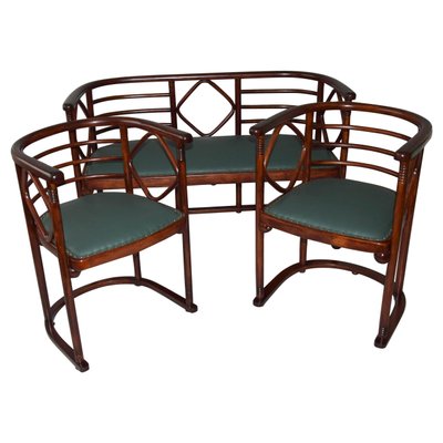 Living Room Sofa & Armchairs attributed to Josef Hoffmann, 1900s, Set of 3