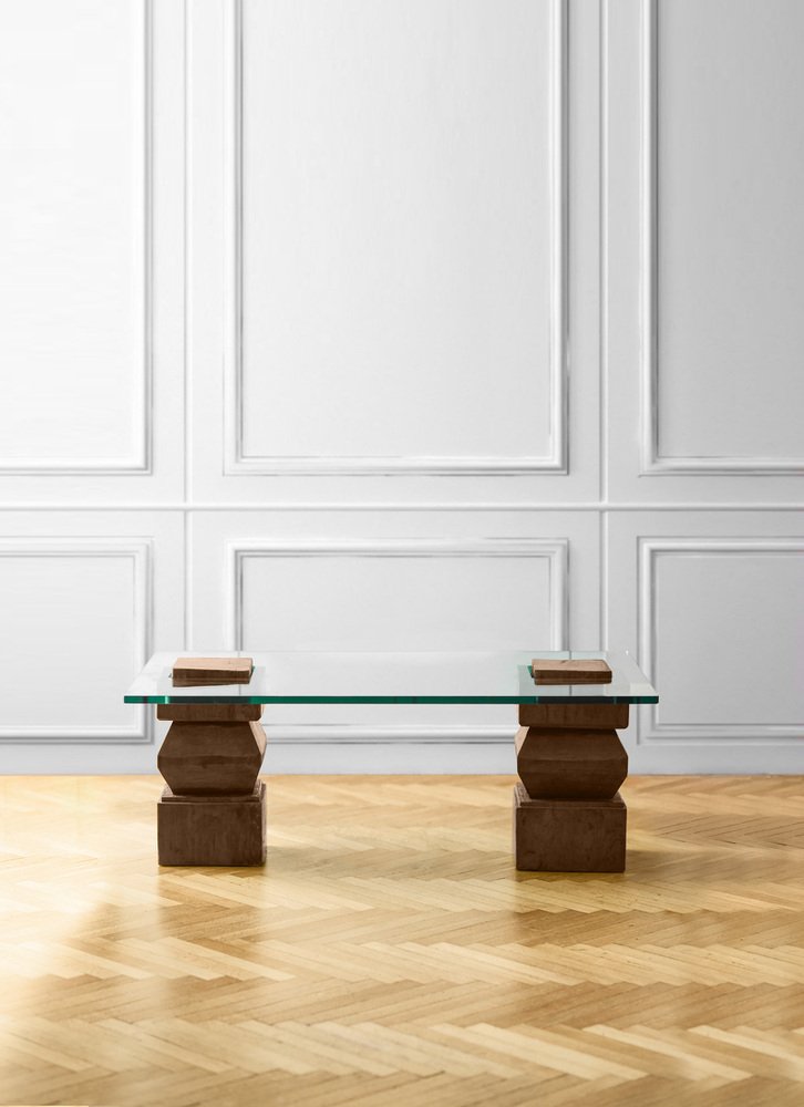 Living Room Table with Wooden Farms and Glass Top