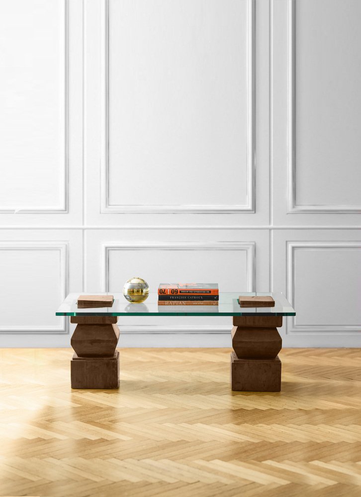 Living Room Table with Wooden Farms and Glass Top