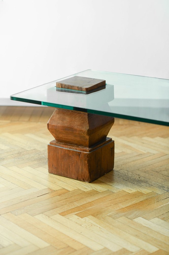 Living Room Table with Wooden Farms and Glass Top