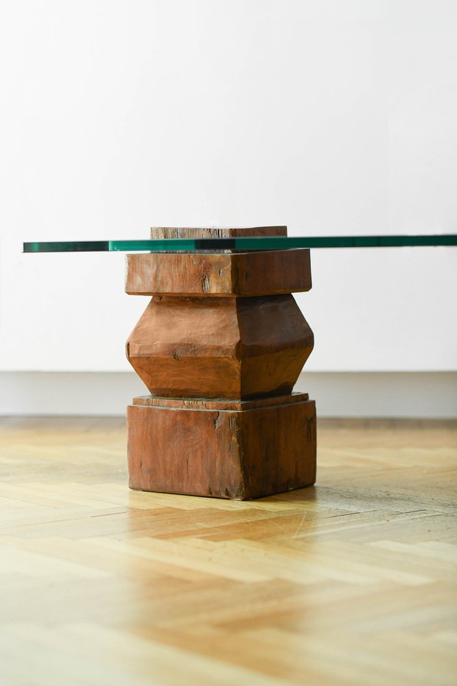 Living Room Table with Wooden Farms and Glass Top