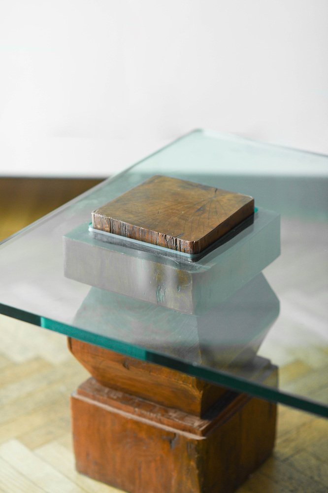 Living Room Table with Wooden Farms and Glass Top