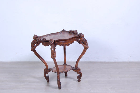 Living Room Tea Table with Tray in Carved Walnut, 1800s