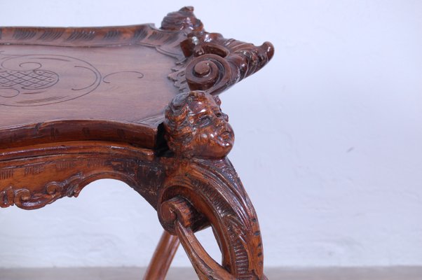 Living Room Tea Table with Tray in Carved Walnut, 1800s-XSG-1442021