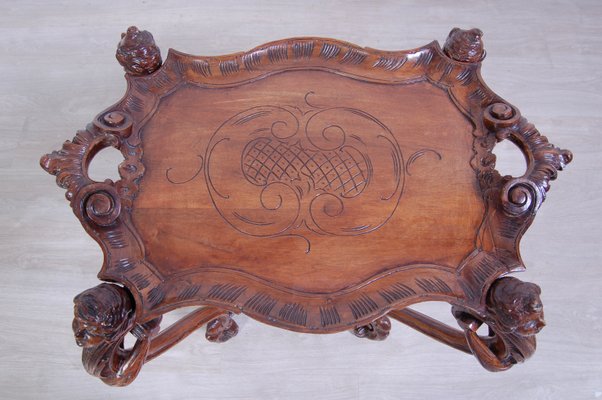 Living Room Tea Table with Tray in Carved Walnut, 1800s-XSG-1442021