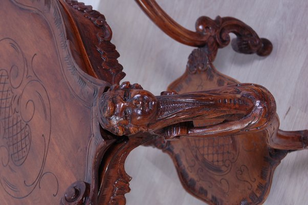 Living Room Tea Table with Tray in Carved Walnut, 1800s-XSG-1442021