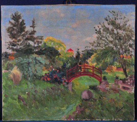 Lodvear, L' Landscape Painting of a Small Bridge, 1890s, Oil on Canvas-QOR-2017154