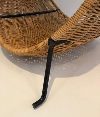 Log Holder in Black Lacquered Metal and Rattan, 1970s-BA-1530036