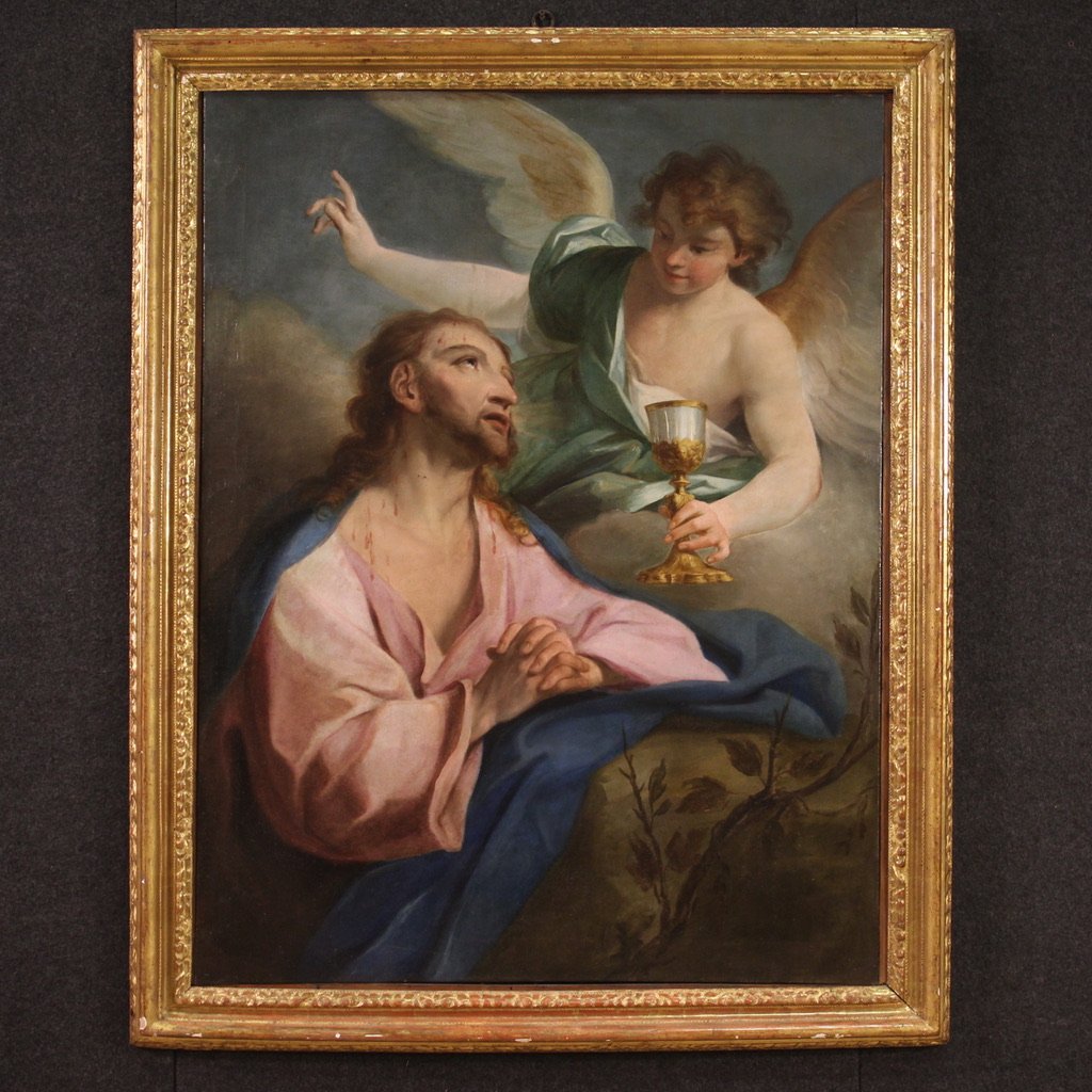 Lombard School Artist, Christ Receives the Chalice from an Angel, 1680, Oil on Canvas, Framed