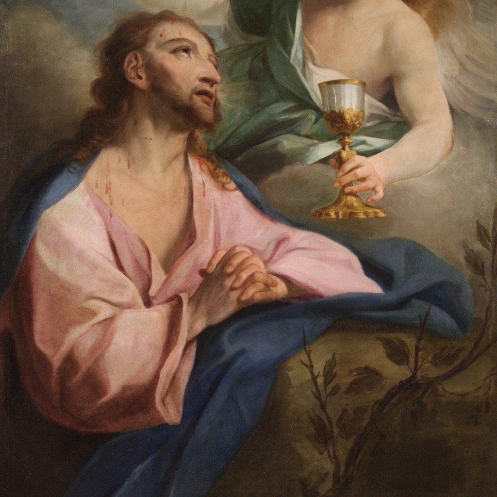 Lombard School Artist, Christ Receives the Chalice from an Angel, 1680, Oil on Canvas, Framed