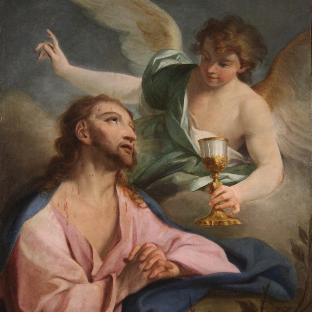 Lombard School Artist, Christ Receives the Chalice from an Angel, 1680, Oil on Canvas, Framed