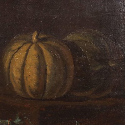 Lombard School Artist, Still Life with Flowers and Pumpkins, Late 1600s, Oil on Canvas, Framed-VMM-1283540