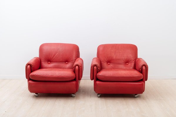 Lombardia Red Leather Armchairs by Risto Holme for IKEA, Set of 2-MJF-931326