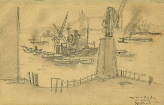 London Harbor - Original Charcoal Drawing by R.L. Antral - 1930s 1930s