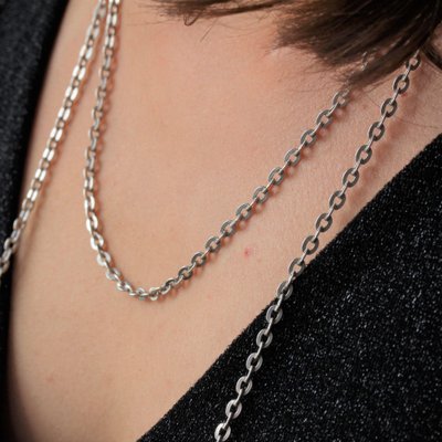 Long 20th Century Silver Chain Necklace-OLU-1044641