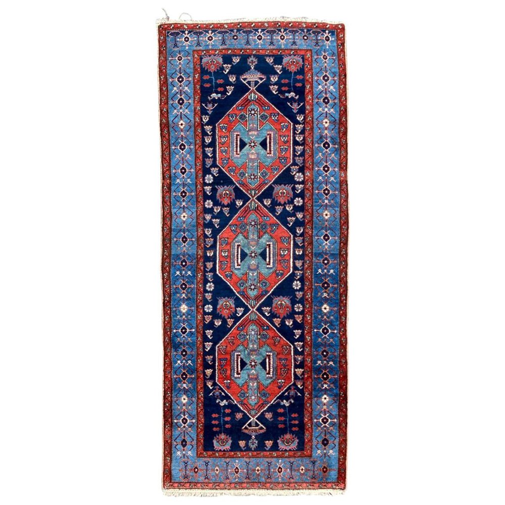 Long Antique Kurdish Rug, 1890s