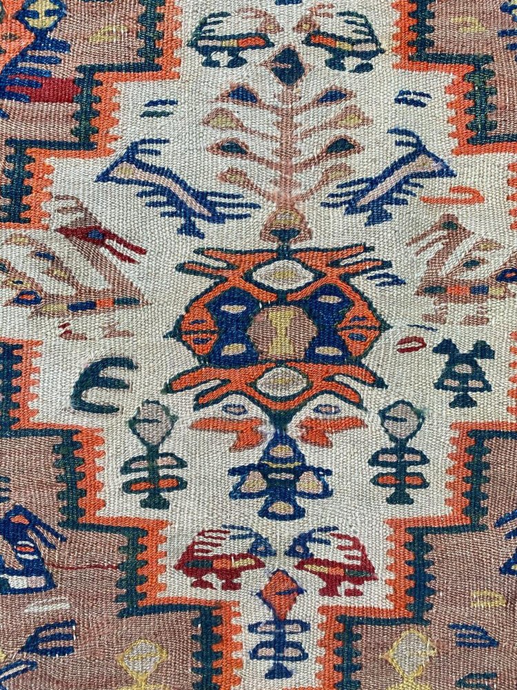 Long Antique Senneh Kurdish Runner Kilim Rug, 1920s