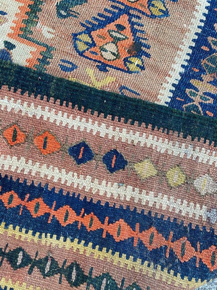 Long Antique Senneh Kurdish Runner Kilim Rug, 1920s