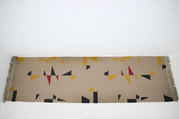 Long Geometric Abstract Wool Kilim Carpet, 1950s-TZ-1257669