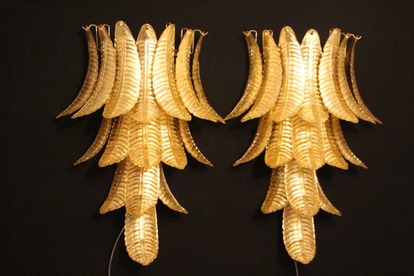 Long Golden Murano Glass Sconces in Palm Tree Shape from Barovier & Toso, Set of 2-YF-929064