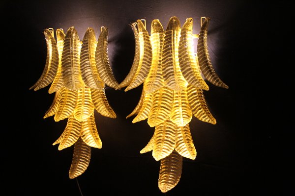 Long Golden Murano Glass Sconces in Palm Tree Shape from Barovier & Toso, Set of 2-YF-929064