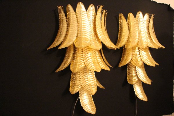 Long Golden Murano Glass Sconces in Palm Tree Shape from Barovier & Toso, Set of 2-YF-929064