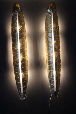 Long Golden Murano Glass Sconces Leaf Shape Wall Lights in the style of Barovier, Set of 2-YF-1706511