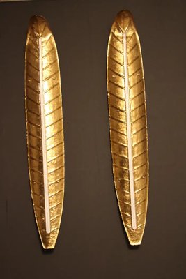 Long Golden Murano Glass Sconces Leaf Shape Wall Lights in the style of Barovier, Set of 2-YF-1706511