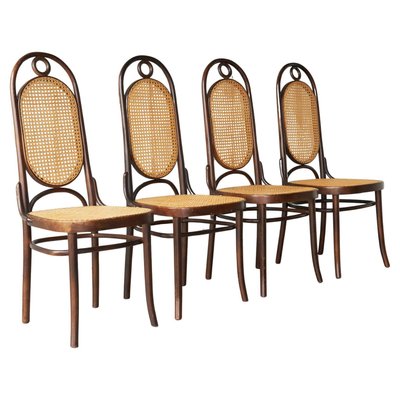 Long John Highback Bentwood Dining Chairs from Thonet, 1940s, Set of 4-FEW-2024233