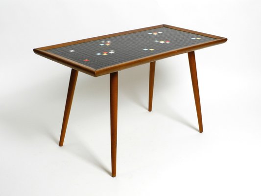 Long Mid-Century Walnut Wood Coffee Table with Mosaic Surface-RR-2042942