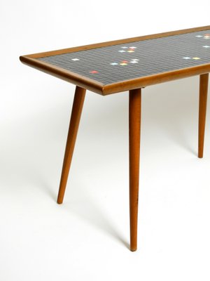 Long Mid-Century Walnut Wood Coffee Table with Mosaic Surface-RR-2042942