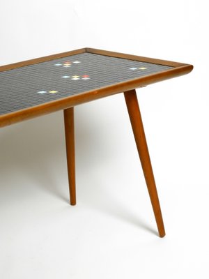 Long Mid-Century Walnut Wood Coffee Table with Mosaic Surface-RR-2042942