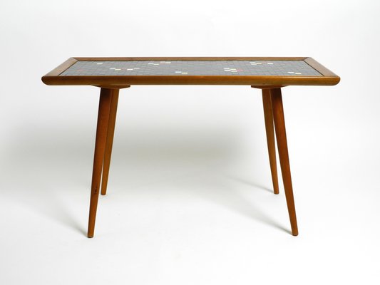 Long Mid-Century Walnut Wood Coffee Table with Mosaic Surface-RR-2042942