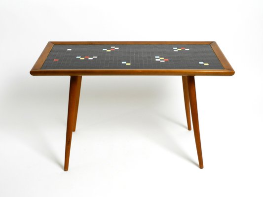 Long Mid-Century Walnut Wood Coffee Table with Mosaic Surface-RR-2042942